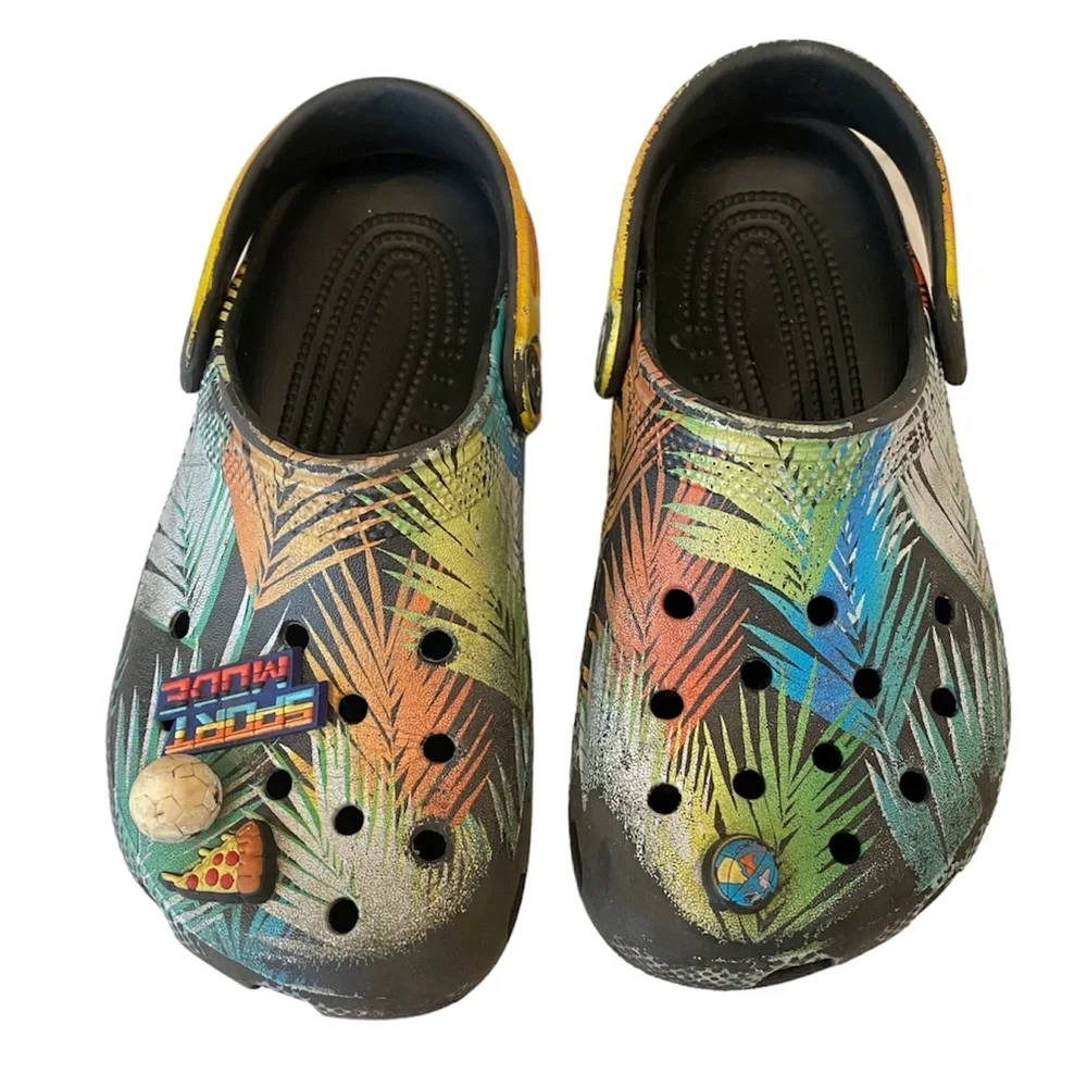 Crocs Multicolored Palm Tropical Print Slip On Slides Water Shoes Sandals 1